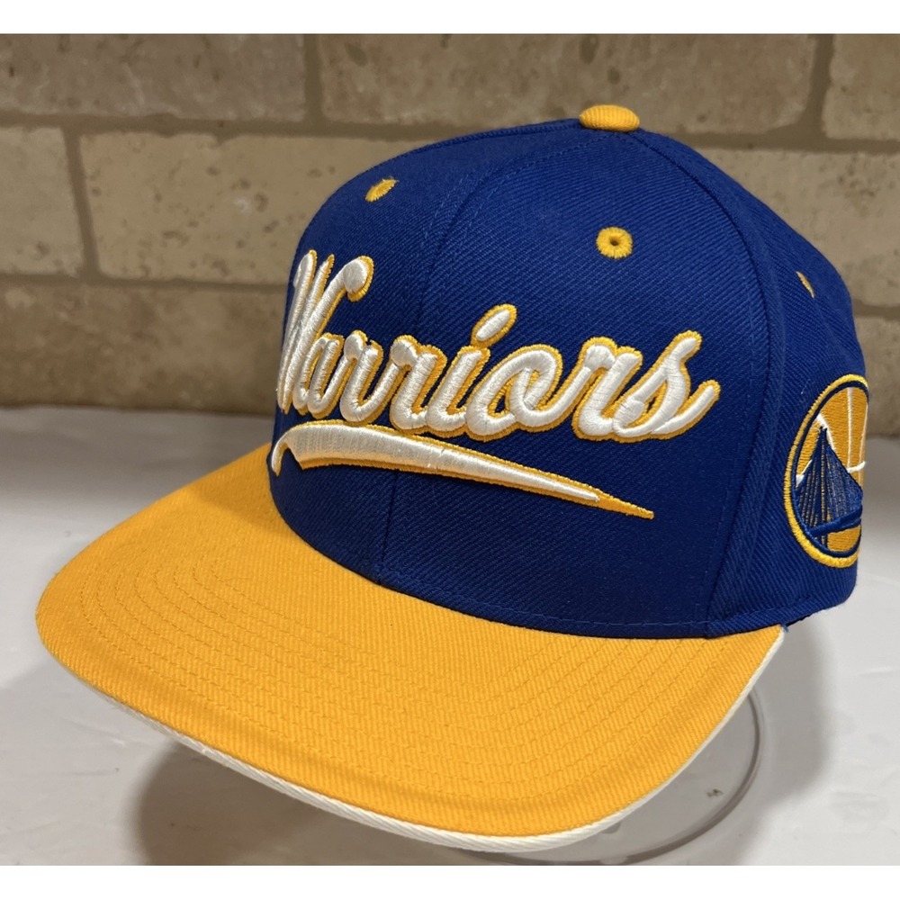 Mitchell & Ness NBA Golden State Warriors Blue Gold Snapback Hat Cap Script OSFM
